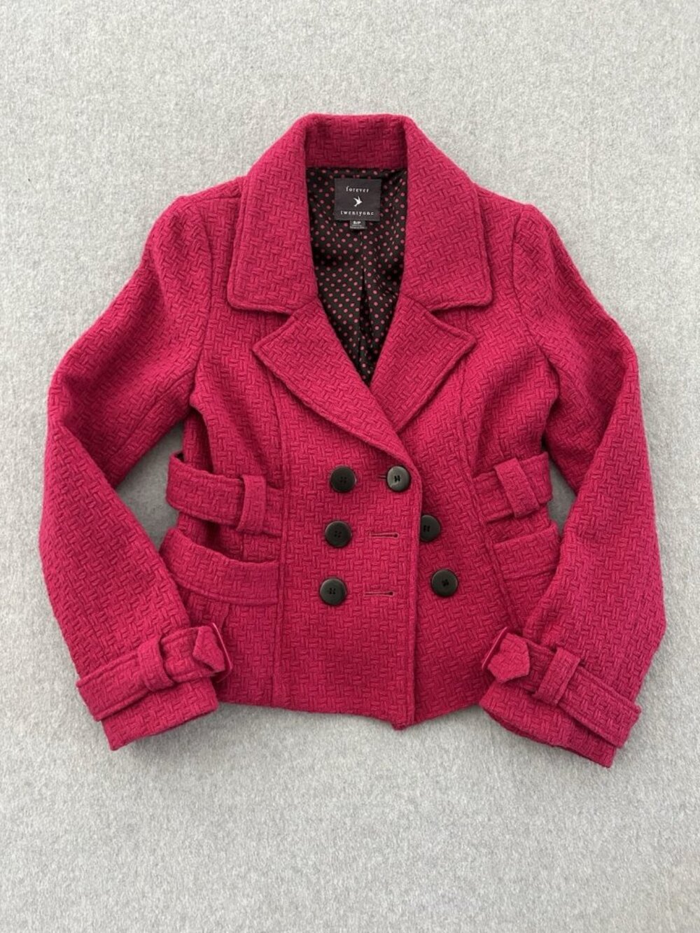 Forever 21 Hot Pink Peacoat Double Breasted Wool Blend Size S/P